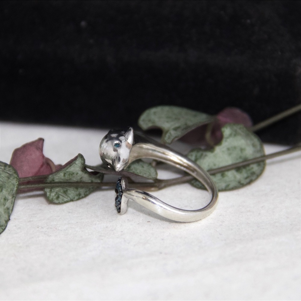 Sterling Silver Dolphin Bypass Ring Blue Stone Accents Ocean Jewelry Size 6.5